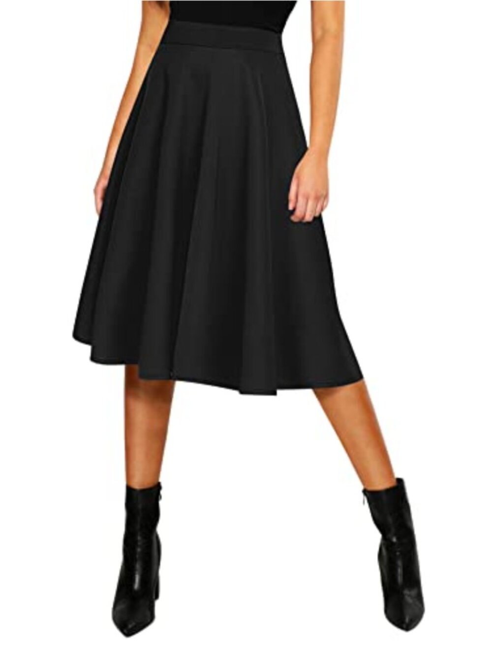 Urban CoCo Womens Basic Elastic Waist A-line Solid Flared Midi Skirt